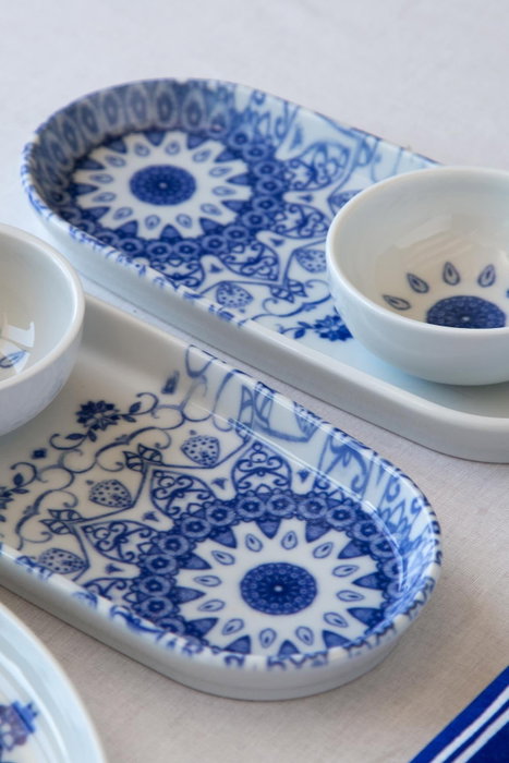 Hermia Juego de desayuno de porcelana 14 piezas blanco y azul